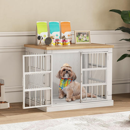 VOPEAK 40" Dog Crate Furniture, Chew Resistant Large Dog Crate for Medium Large Dogs, Heavy Duty Dog Crates Dog Kennel Cage Indoor with Double Doors, Wooden End Table for Bedroom Living Room
