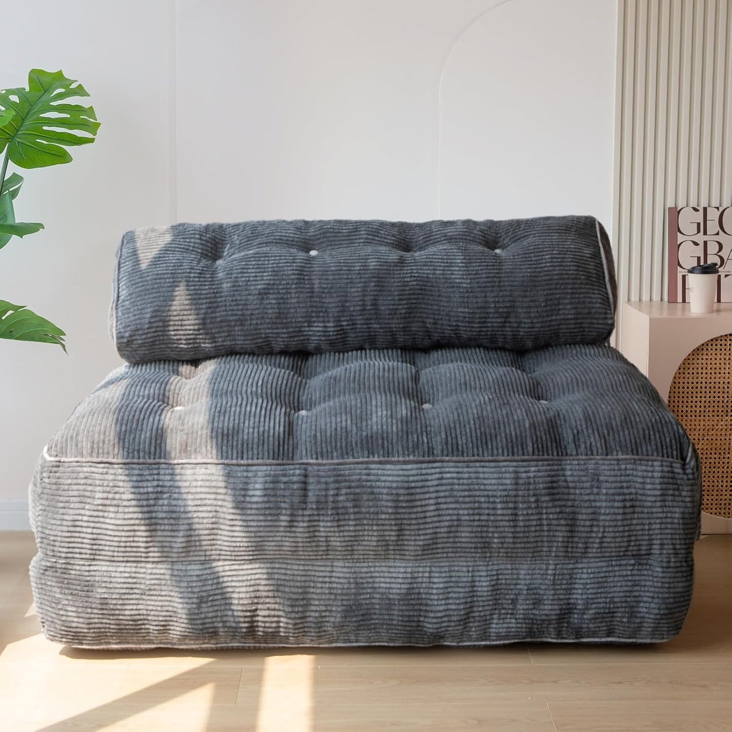 MAXYOYO Folding Sofa Bed, Convertible Sleeper Chair with Pillow Foldable Mattress with Back Support, Portable Fold Out Chair Bed Comfy Floor Sofa Lounge for Living Room Bedroom, Beige, Single