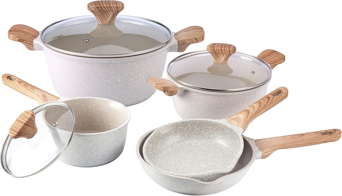 Country Kitchen Non-Stick Cast Aluminum Cookware Set - Durable Kitchen Cookware for Everyday Cooking, Cream, 11 Pc.