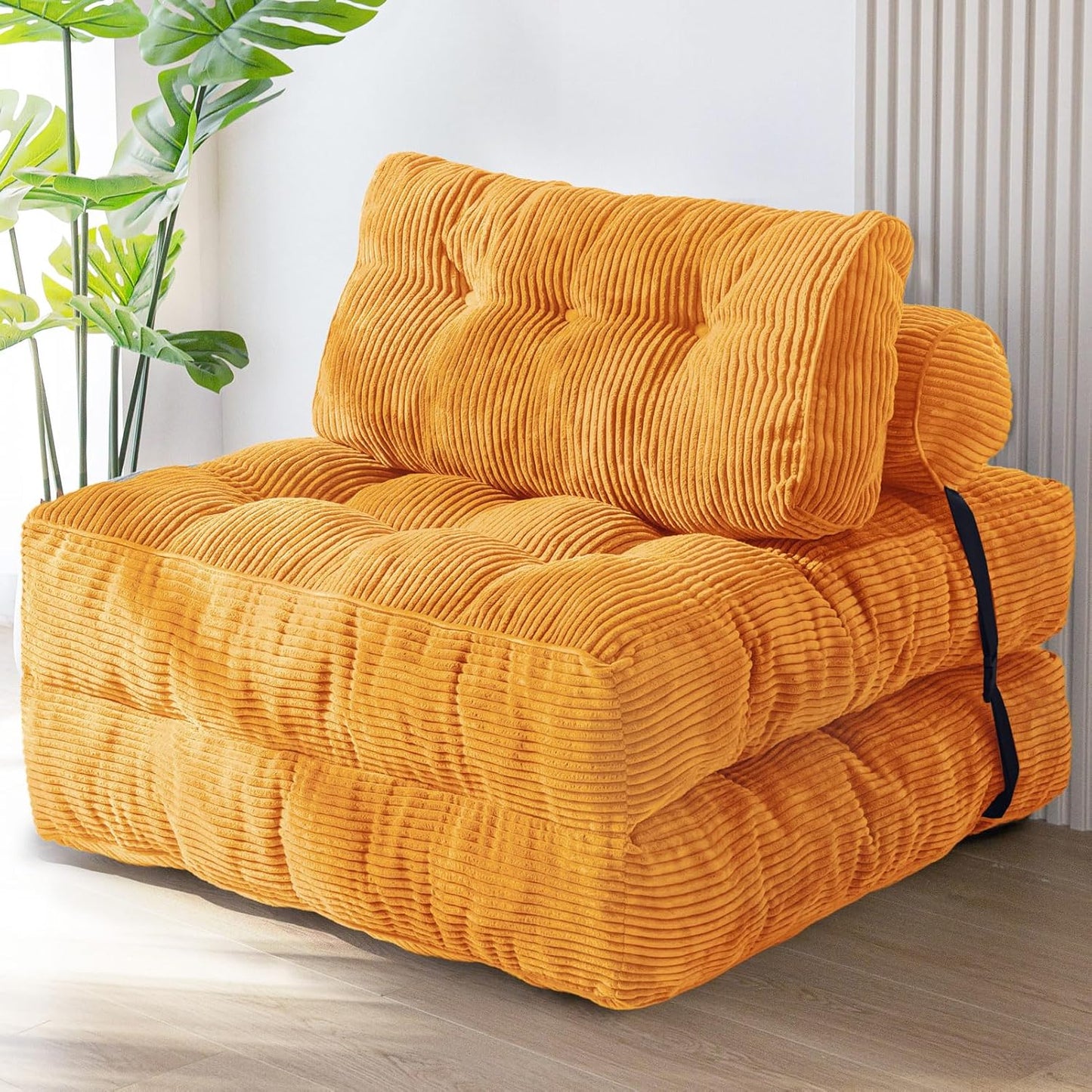 MAXYOYO Folding Sofa Bed, Convertible Sleeper Chair with Pillow Foldable Mattress with Back Support, Portable Fold Out Chair Bed Comfy Floor Sofa Lounge for Living Room Bedroom, Beige, Single
