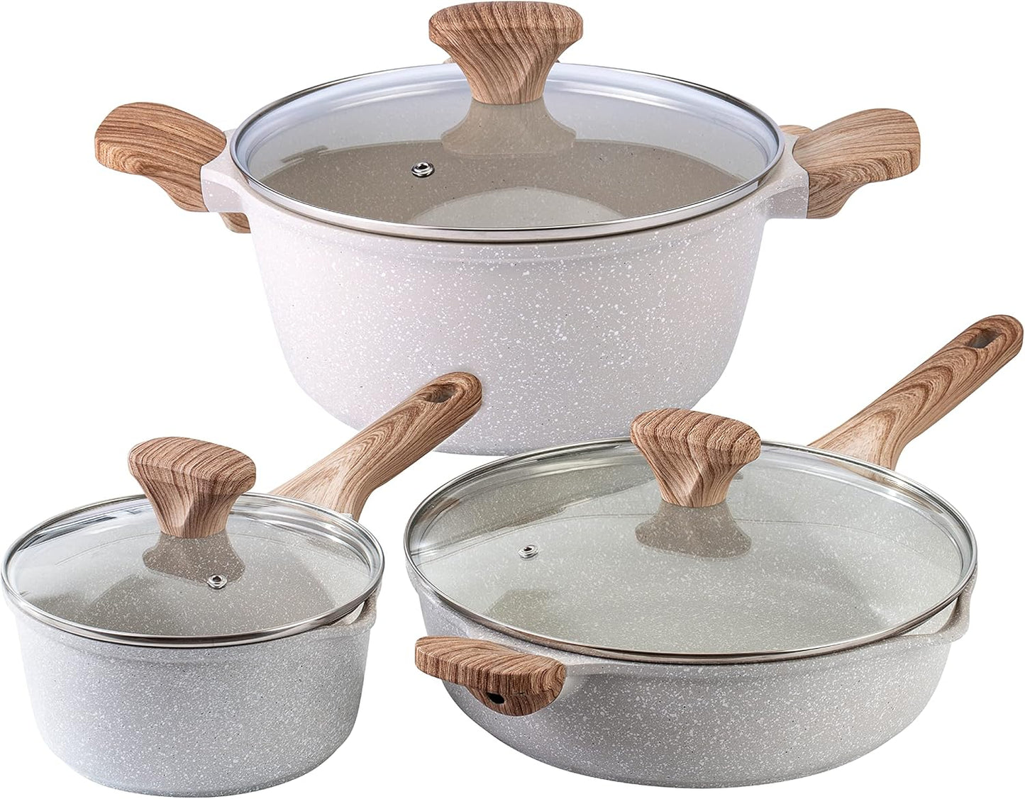 Country Kitchen Non-Stick Cast Aluminum Cookware Set - Durable Kitchen Cookware for Everyday Cooking, Cream, 11 Pc.