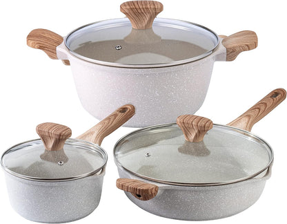 Country Kitchen Non-Stick Cast Aluminum Cookware Set - Durable Kitchen Cookware for Everyday Cooking, Cream, 11 Pc.