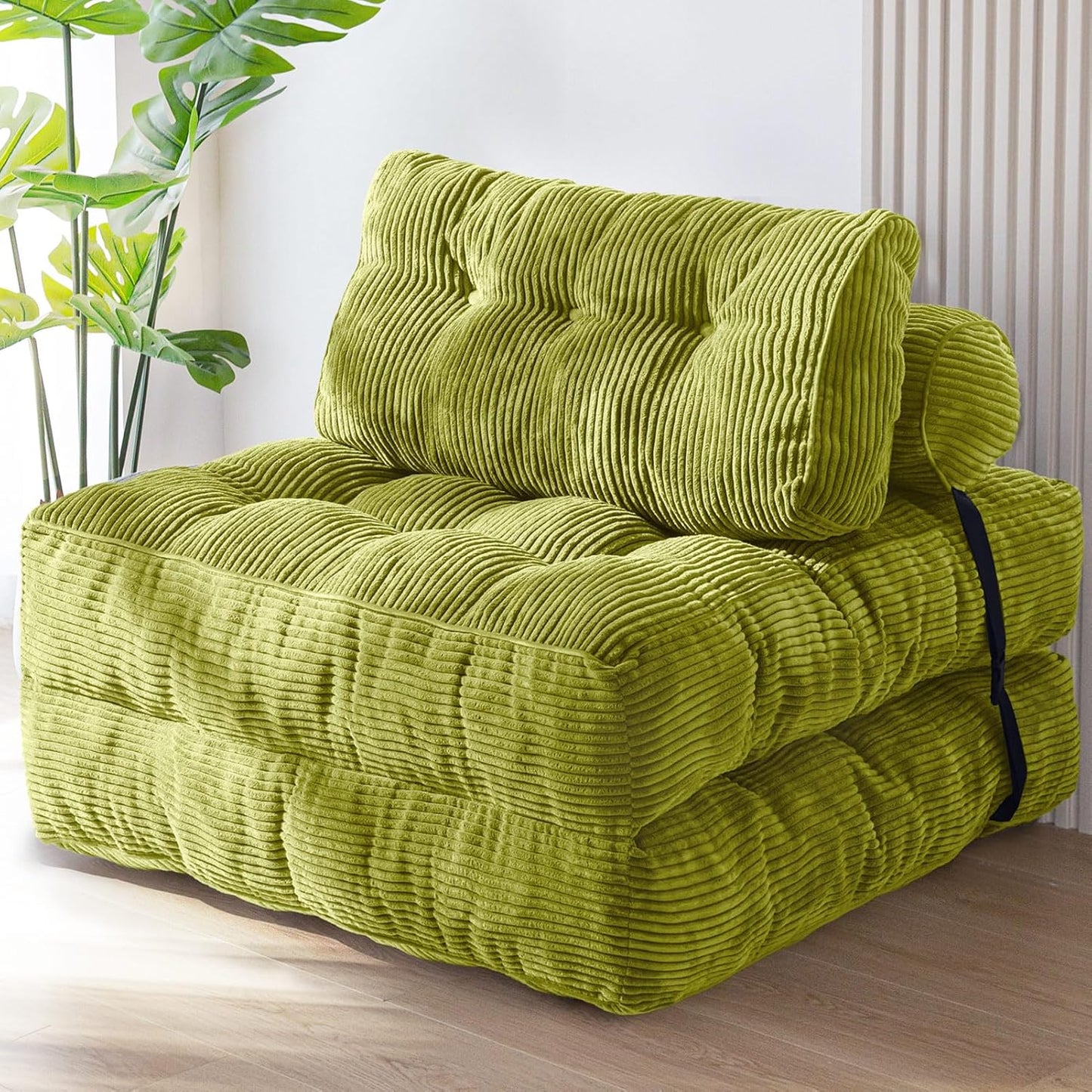 MAXYOYO Folding Sofa Bed, Convertible Sleeper Chair with Pillow Foldable Mattress with Back Support, Portable Fold Out Chair Bed Comfy Floor Sofa Lounge for Living Room Bedroom, Beige, Single
