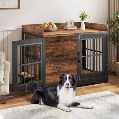 VOPEAK 40" Dog Crate Furniture, Chew Resistant Large Dog Crate for Medium Large Dogs, Heavy Duty Dog Crates Dog Kennel Cage Indoor with Double Doors, Wooden End Table for Bedroom Living Room