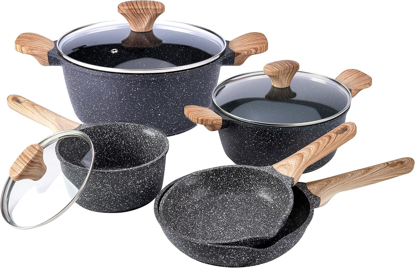 Country Kitchen Non-Stick Cast Aluminum Cookware Set - Durable Kitchen Cookware for Everyday Cooking, Cream, 11 Pc.